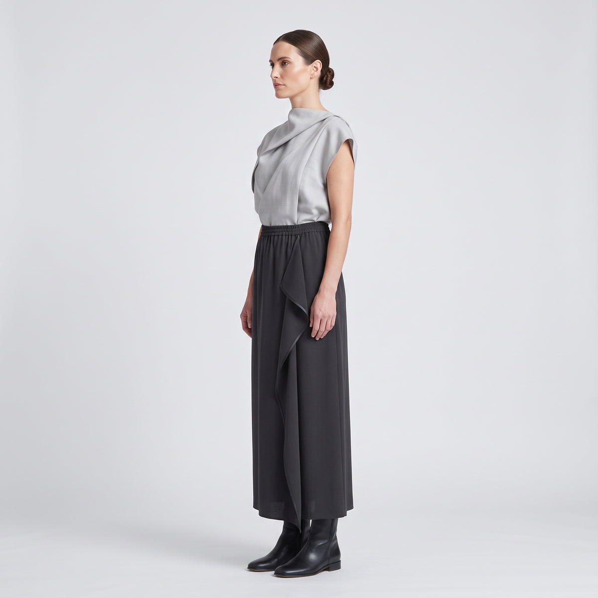 Elegant Black Sarong Midi Skirt