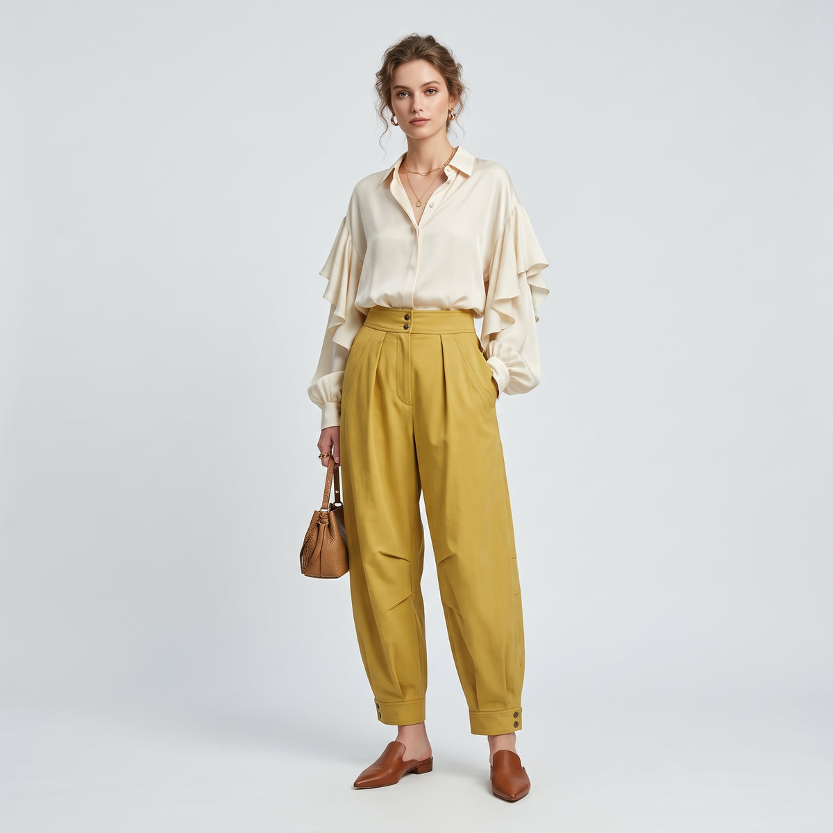 High-Waisted Pleated Tapered Pants