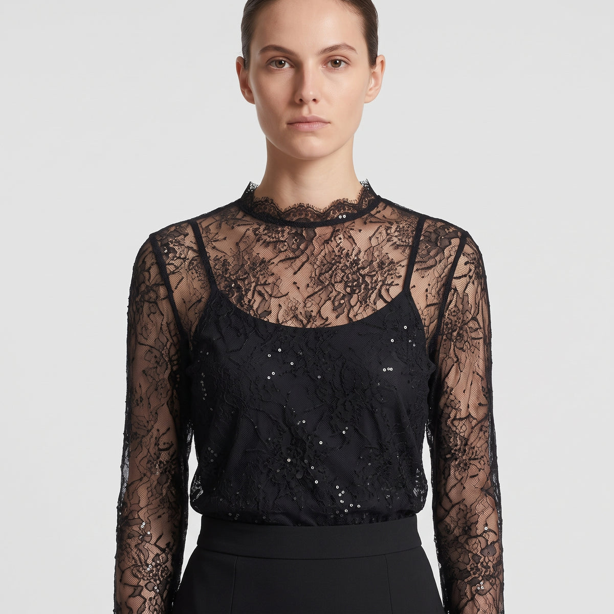 Embellished Black Lace Top