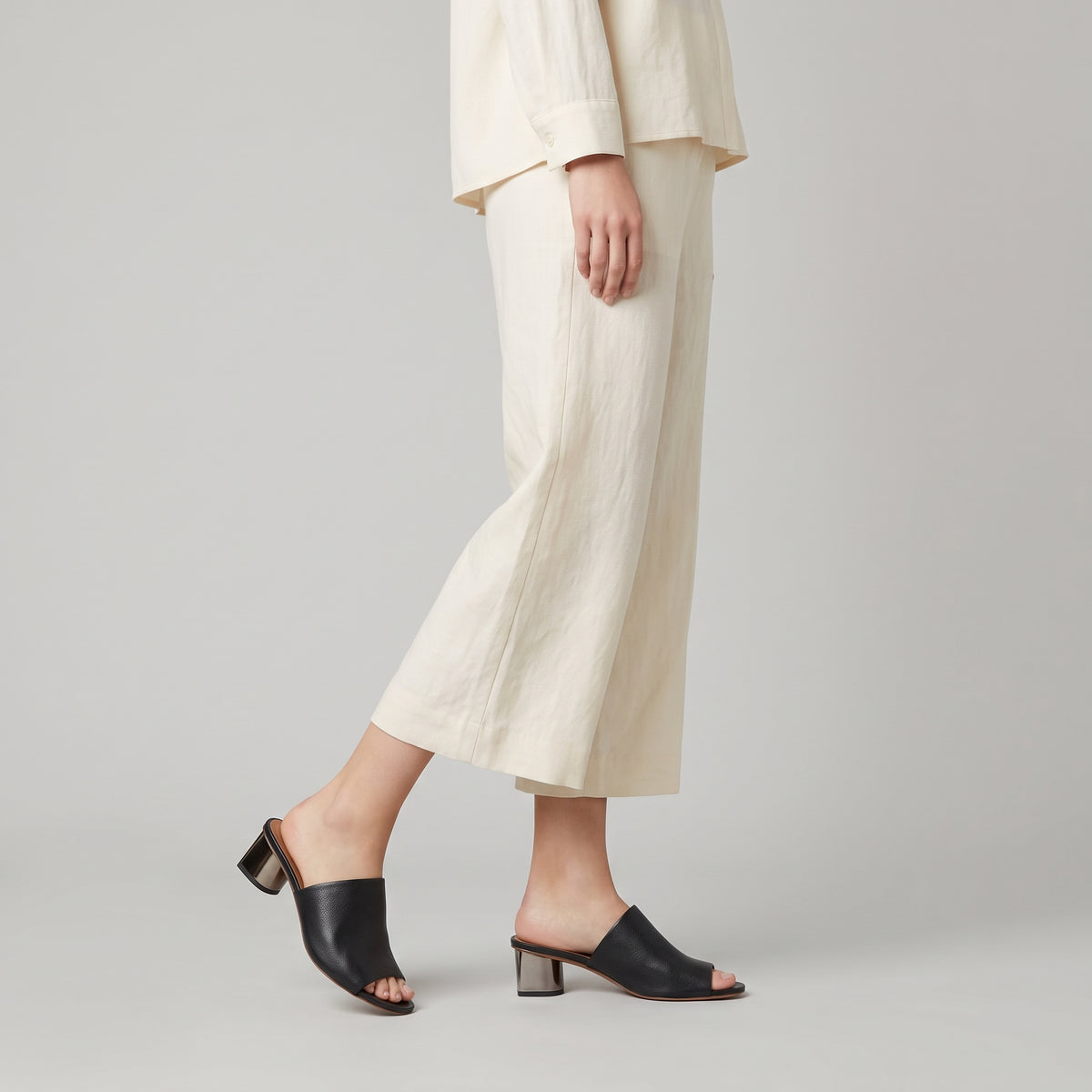Sleek Metallic Block Heel Slides