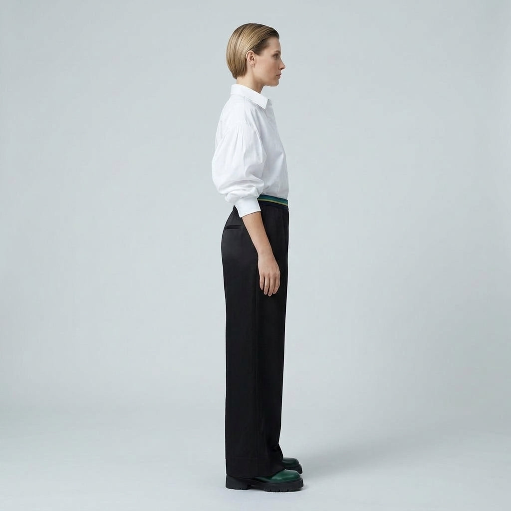 PLAN C Striped Waistband Wide Leg Trousers - view 3