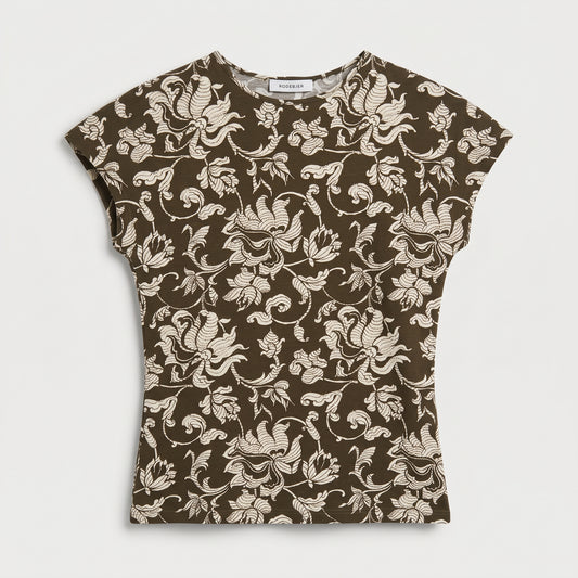 French Lily Floral Cap-Sleeve Top