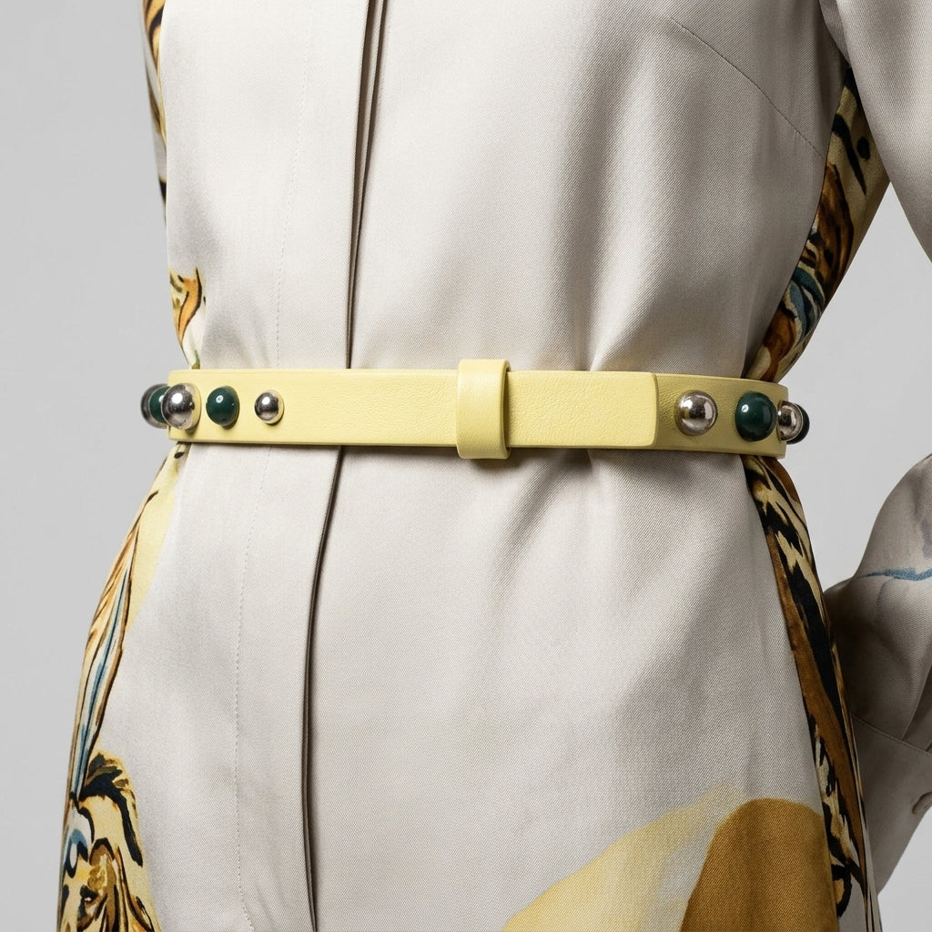 Embellished Yellow Leather Belt