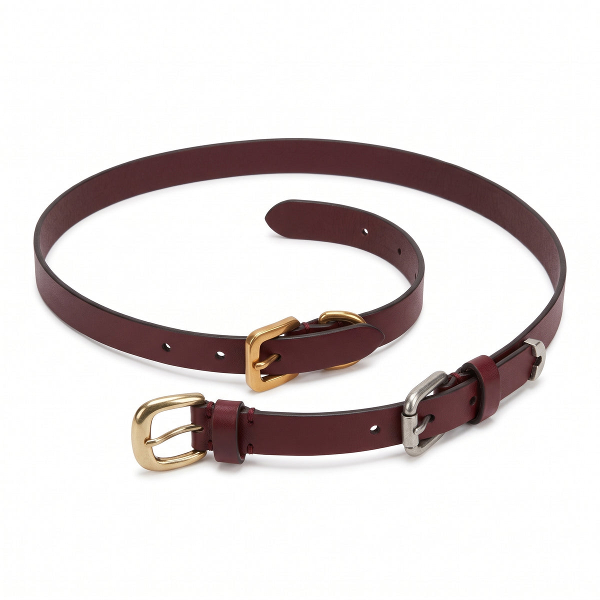 Bordeaux Leather Double Buckle Belt