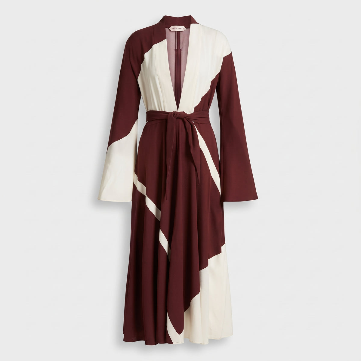 Colorblock Silk Wrap Midi Dress