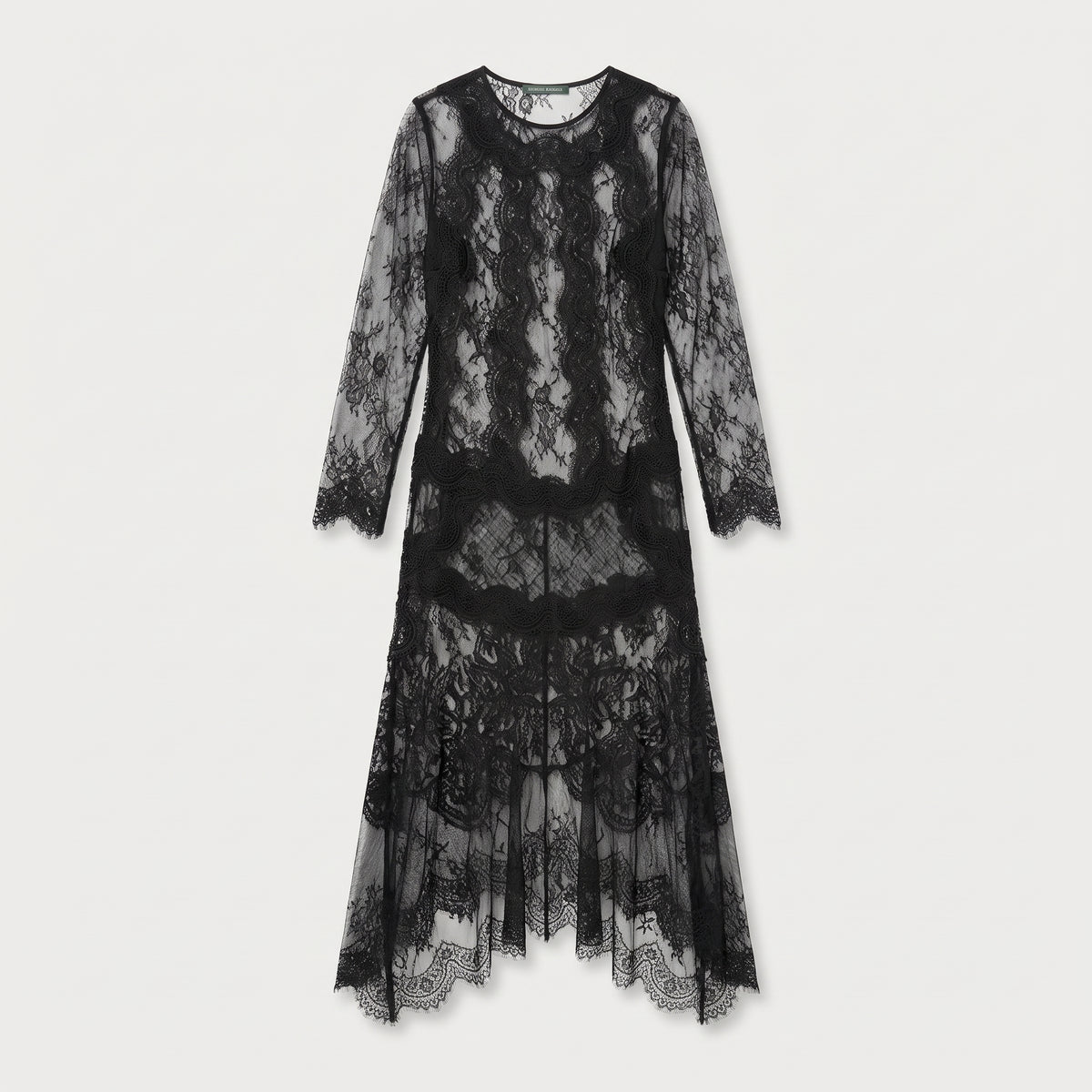 ALBERTA FERRETTI Sheer Black Lace Midi Dress