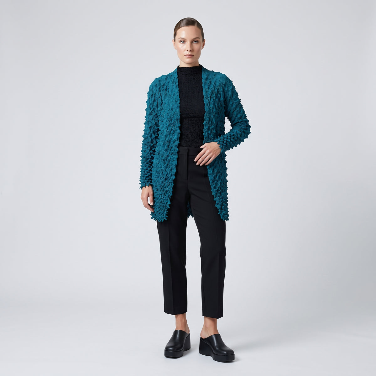 BUNZABURO Textured Shibori Turquoise Cardigan - view 3