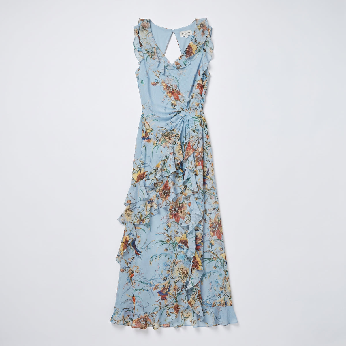 Blue Floral Ruffle Maxi Dress