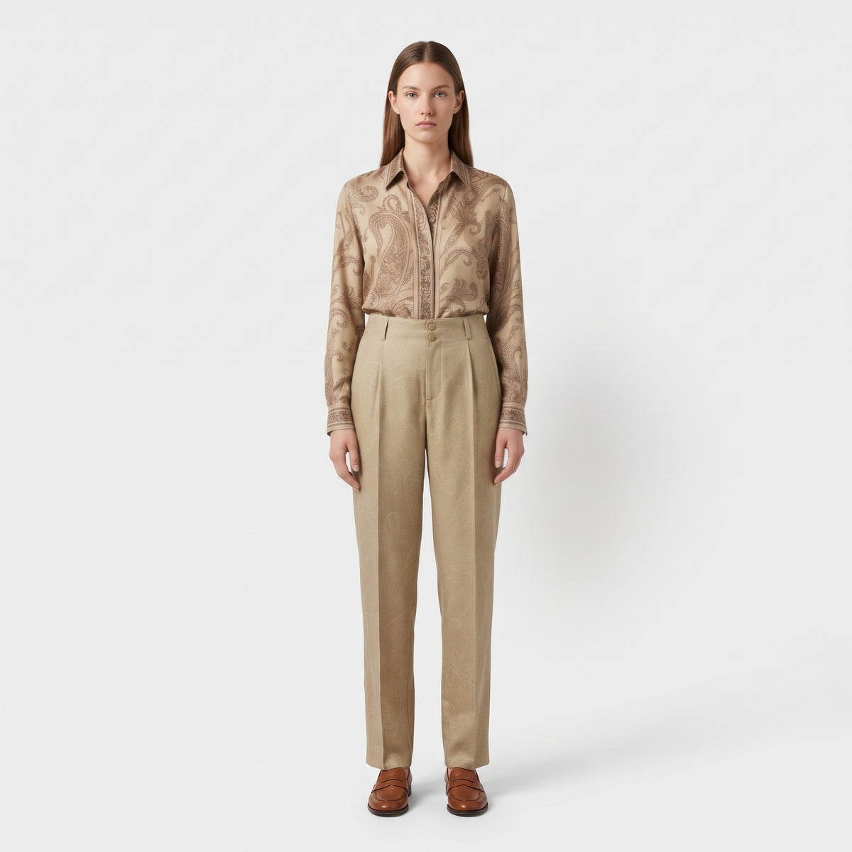 Tailored Paisley Beige Trousers