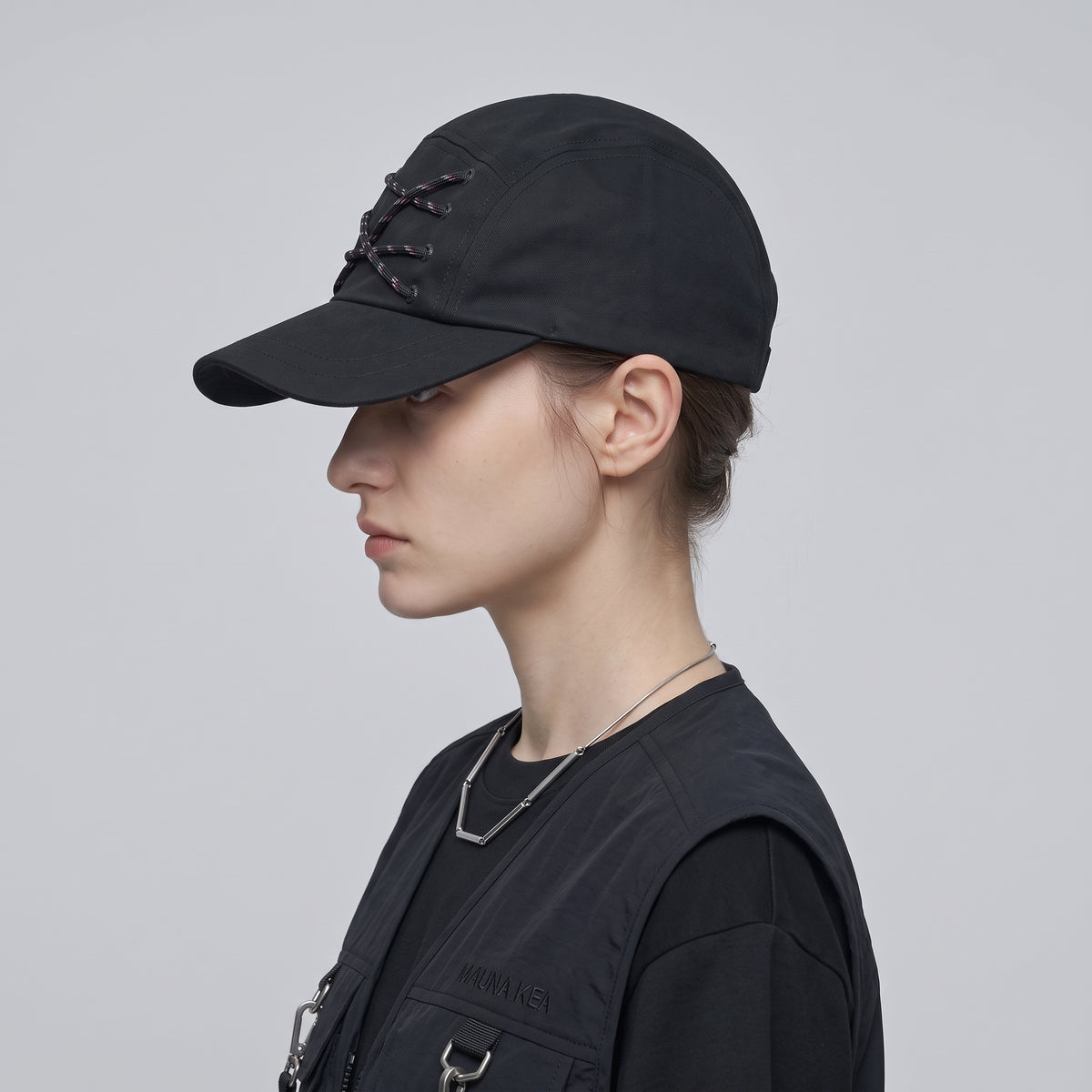 Lace-Up Detail Black Cap