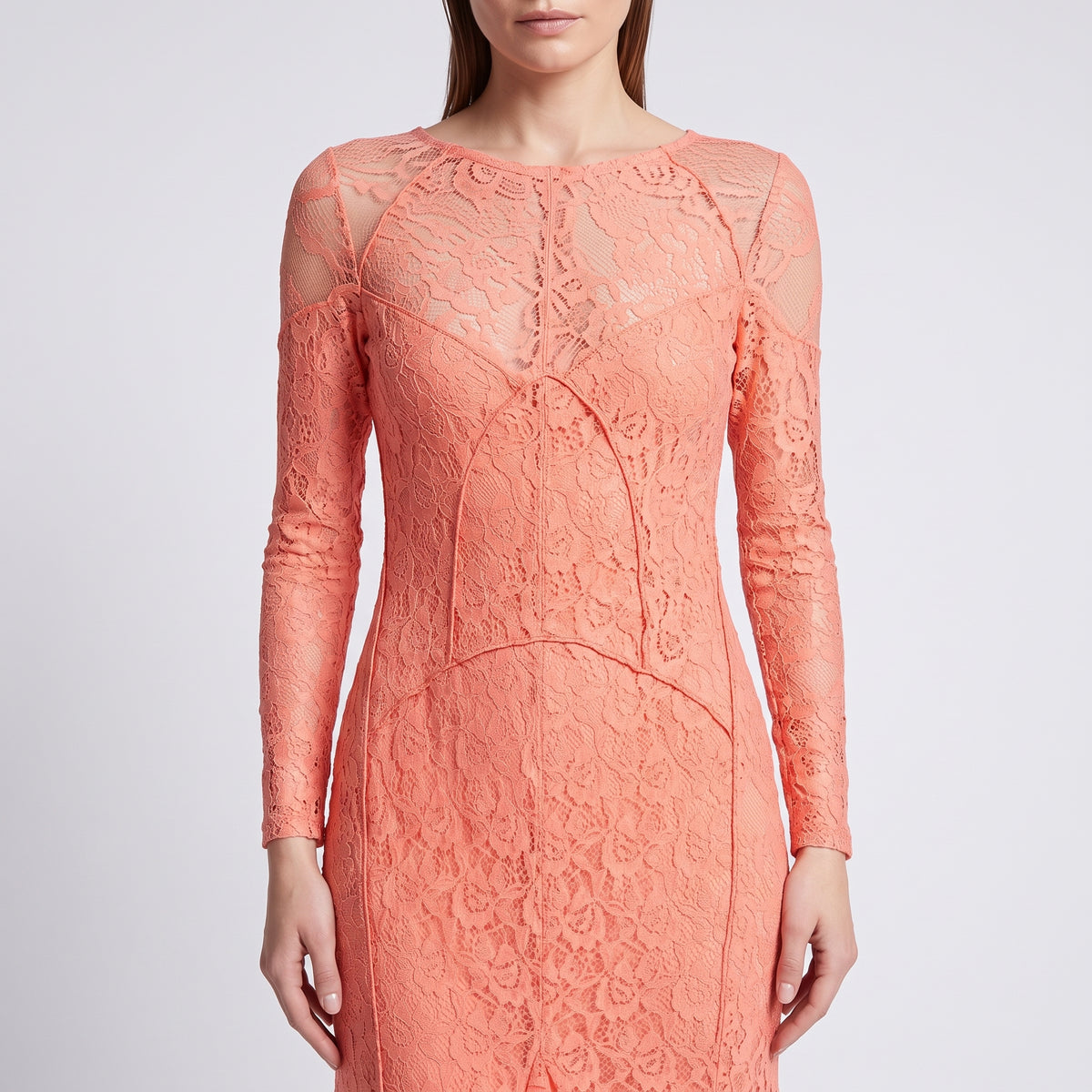 NINA RICCI Orange Lace Long Sleeve Gown - view 2