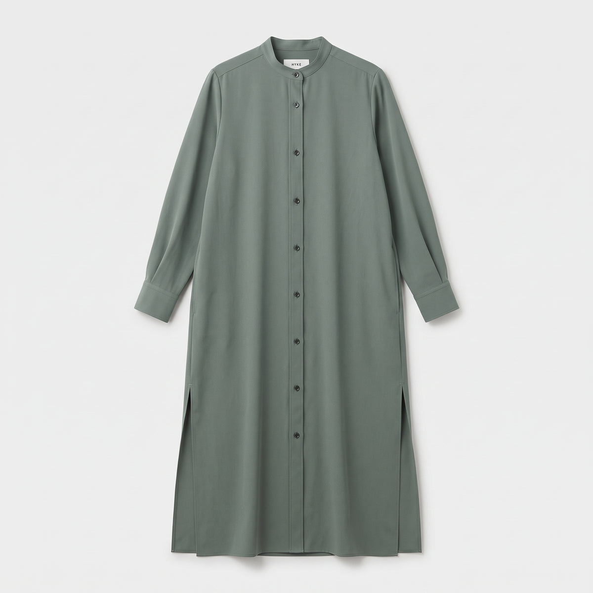 Band Collar Midi Shirt Dress