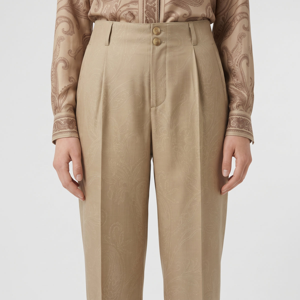 Tailored Paisley Beige Trousers