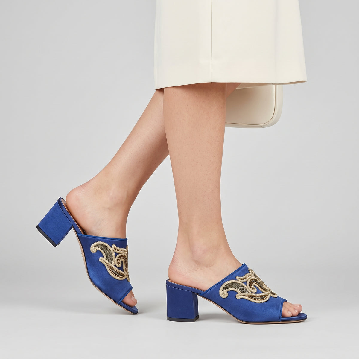 Velvet Embroidered Block Heel Sandals