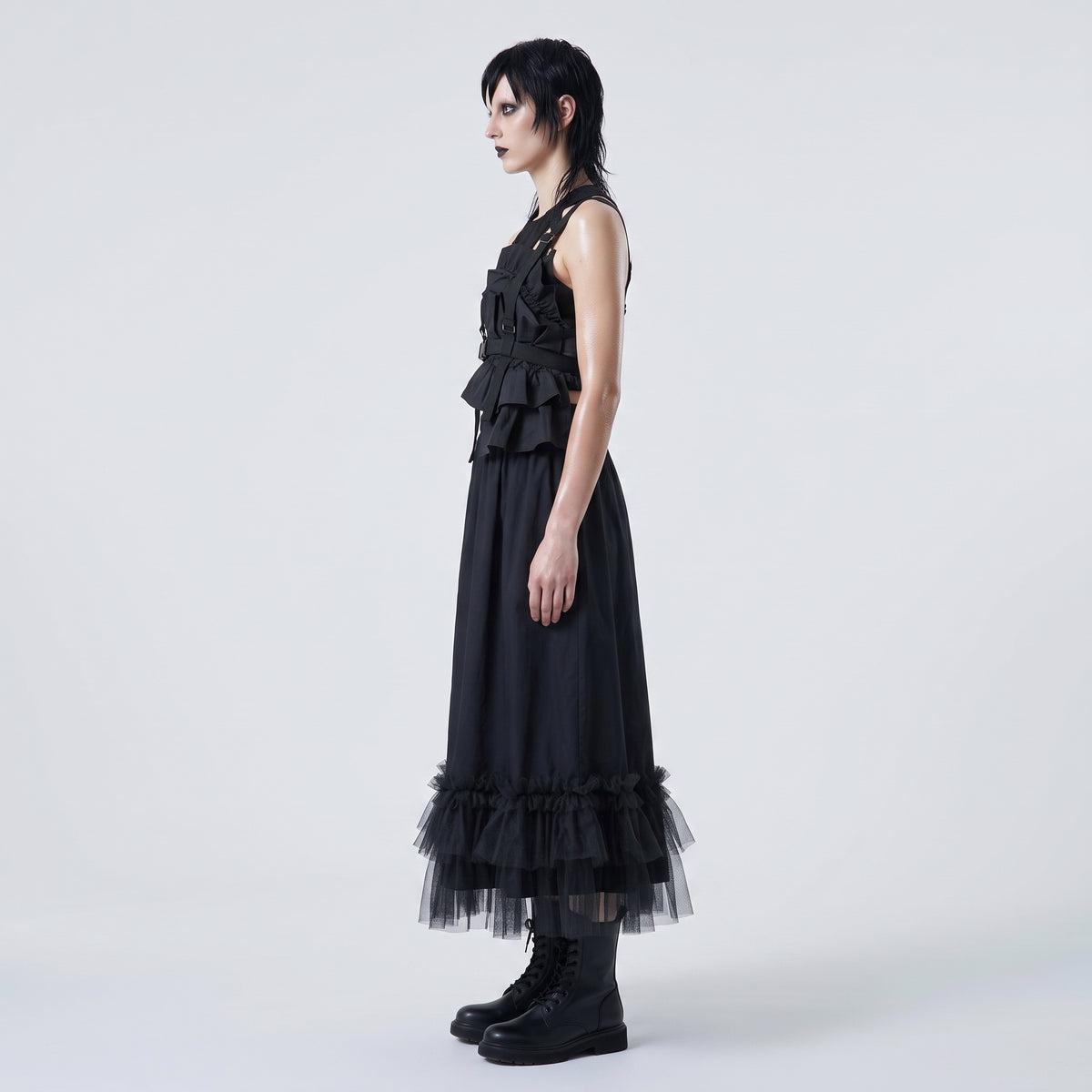 NOIR KEI NINOMIYA Ruffled Tulle Trim Midi Skirt - view 4