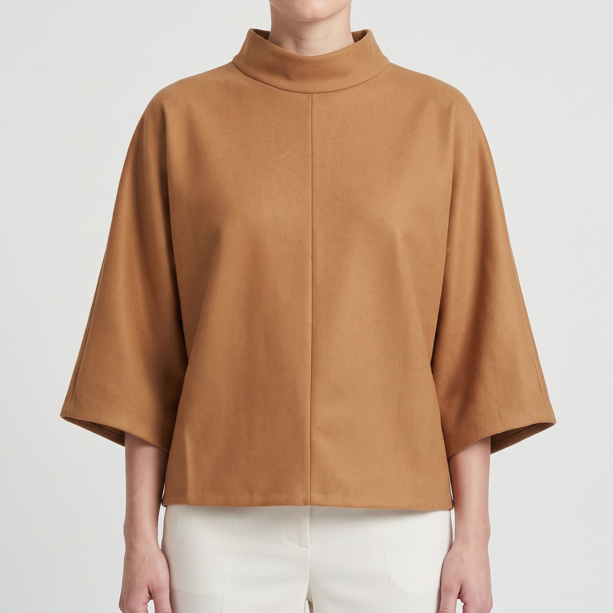 NATAN Elegant Camel Funnel Neck Top - view 5
