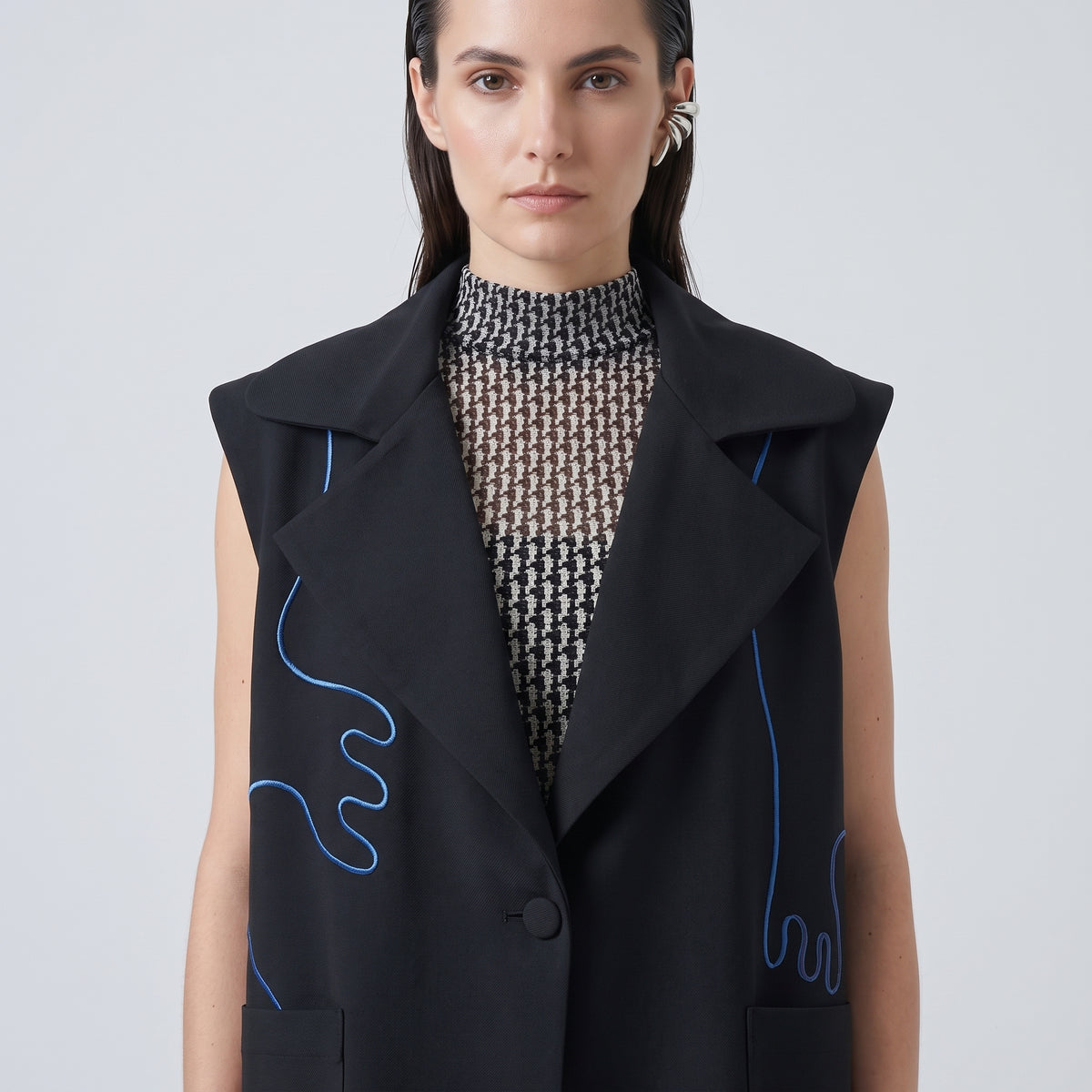 AHMED AMER Abstract Embroidered Tailored Vest - view 3