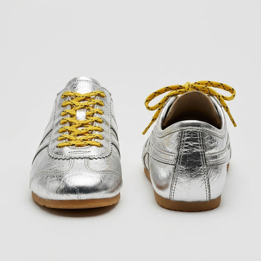 Metallic Silver Leather Sneakers