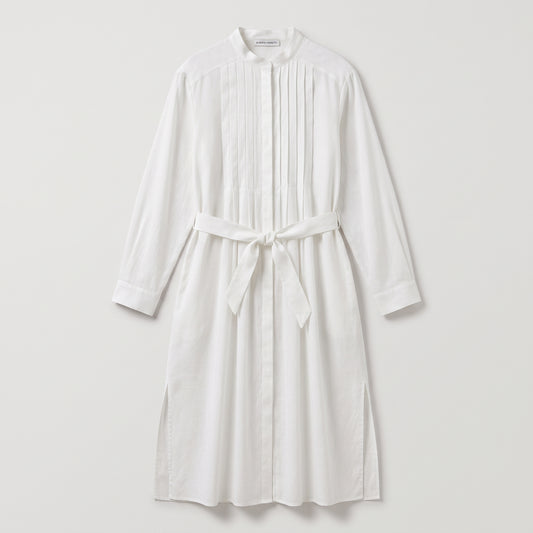 ALBERTA FERRETTI White Pleated Belted Shirt Dress