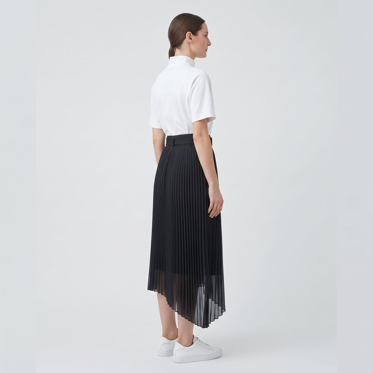 Belted Asymmetric Pleated Skirt