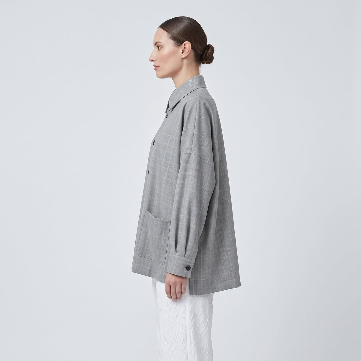 Grey Plaid Oversized Shirt Jacket