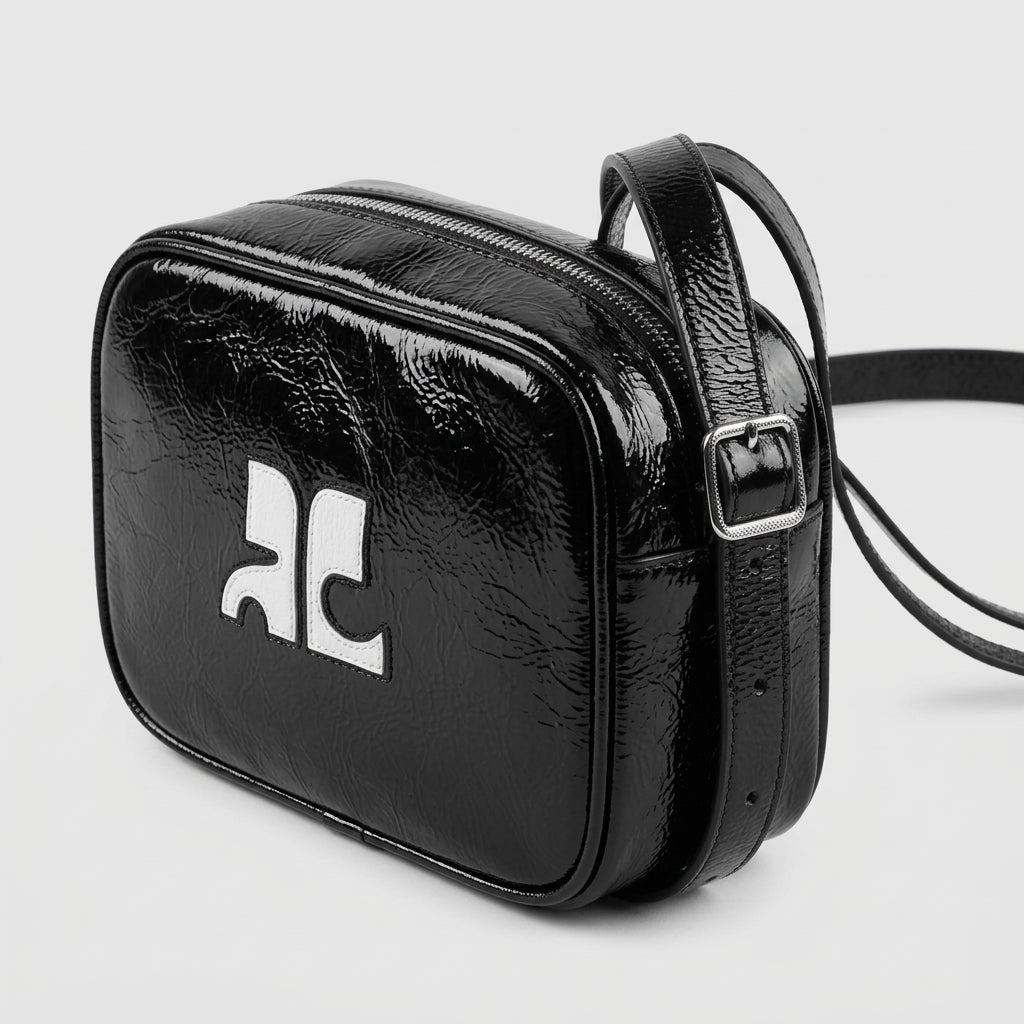 COURREGES Glossy Black Logo Crossbody Bag - view 2