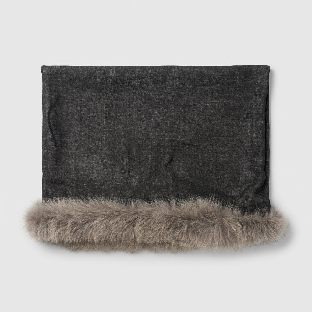 AMA PURE Fur Trimmed Dark Grey Cape