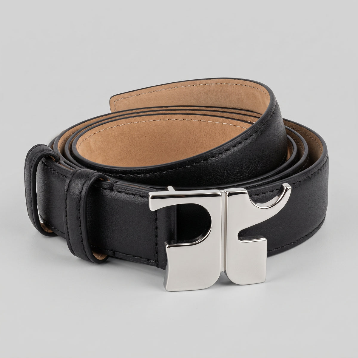 Sleek Leather Logo Buckle Belt