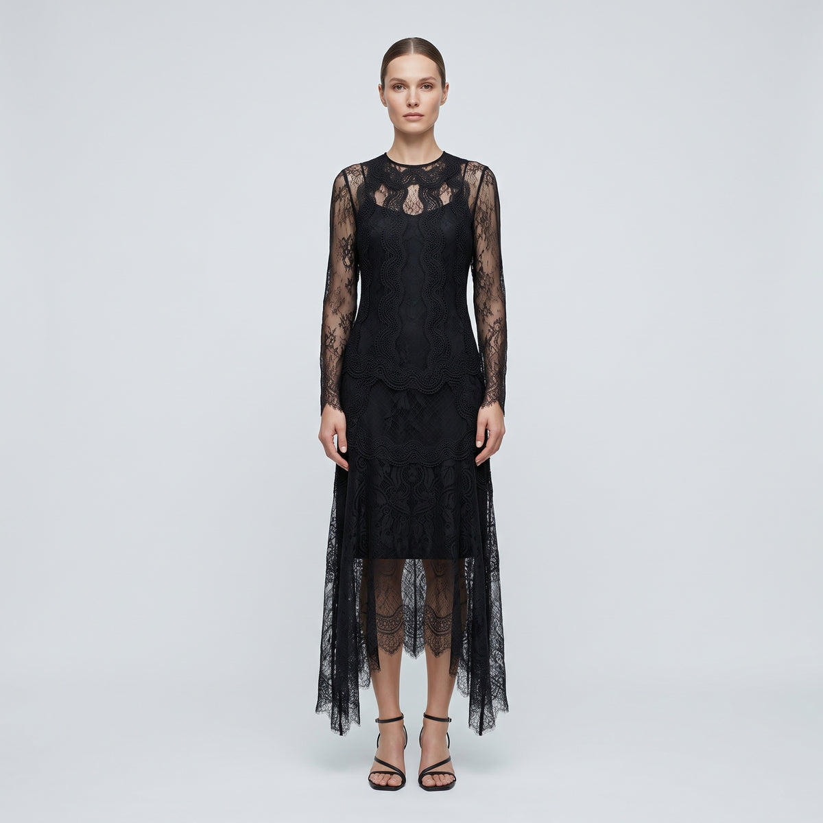 ALBERTA FERRETTI Sheer Black Lace Midi Dress - view 3