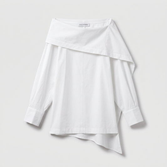 CALCATERRA Asymmetric Off-the-Shoulder Cotton Shirt