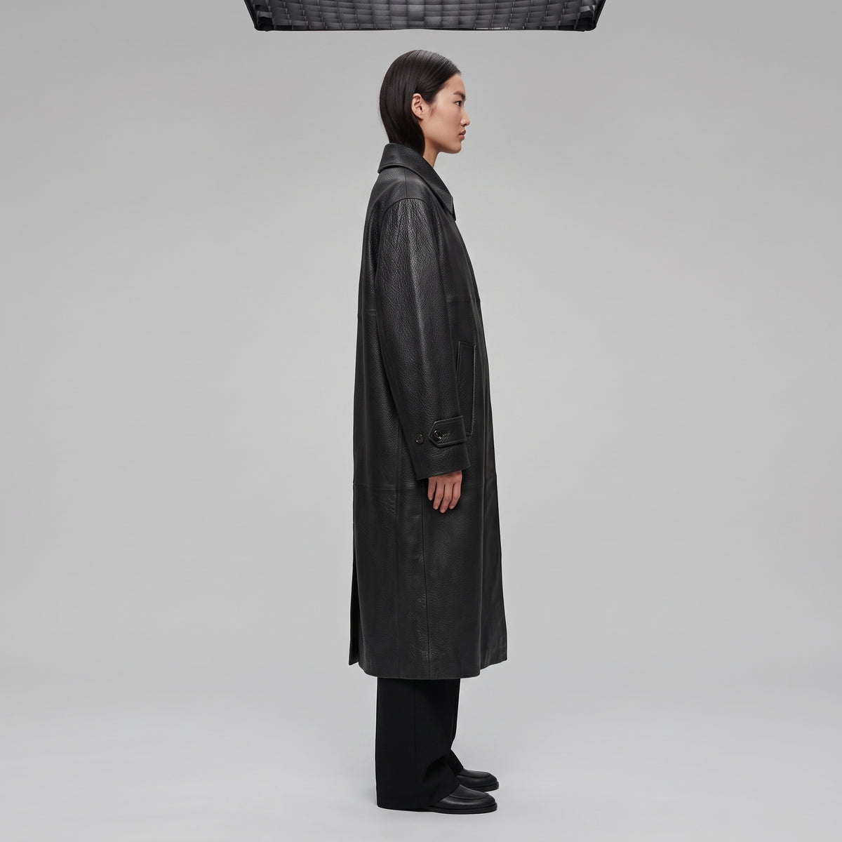 RODEBJER Black Textured Leather Long Coat - view 4