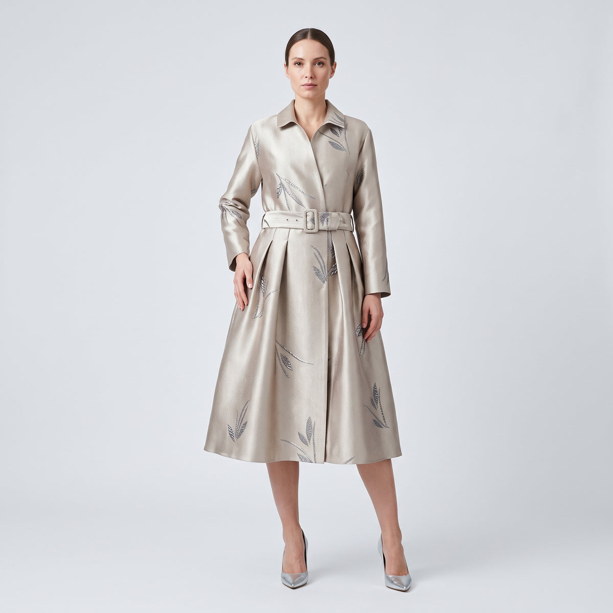 Metallic Leaf Jacquard Dress