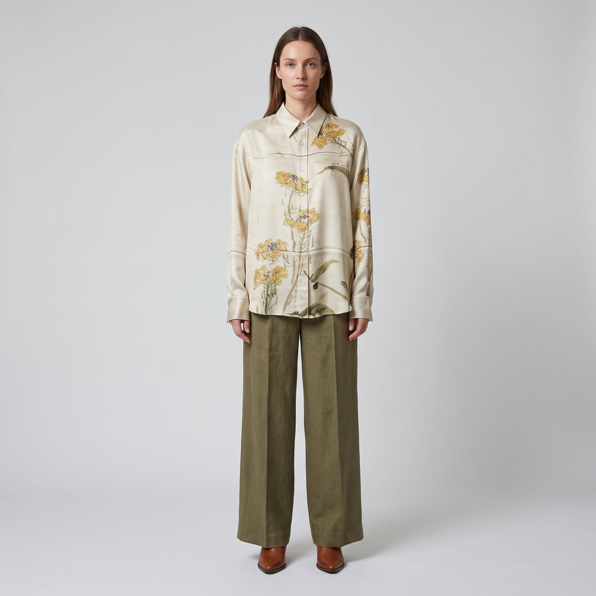 PIERRE LOUIS MASCIA Yellow Floral Print Silk Shirt - view 3