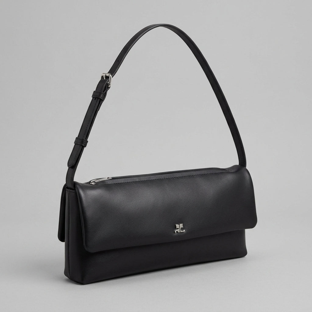 COURREGES Minimalist Black Leather Shoulder Bag - view 2