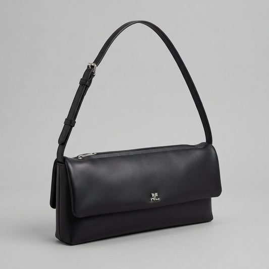 COURREGES Minimalist Black Leather Shoulder Bag - view 2