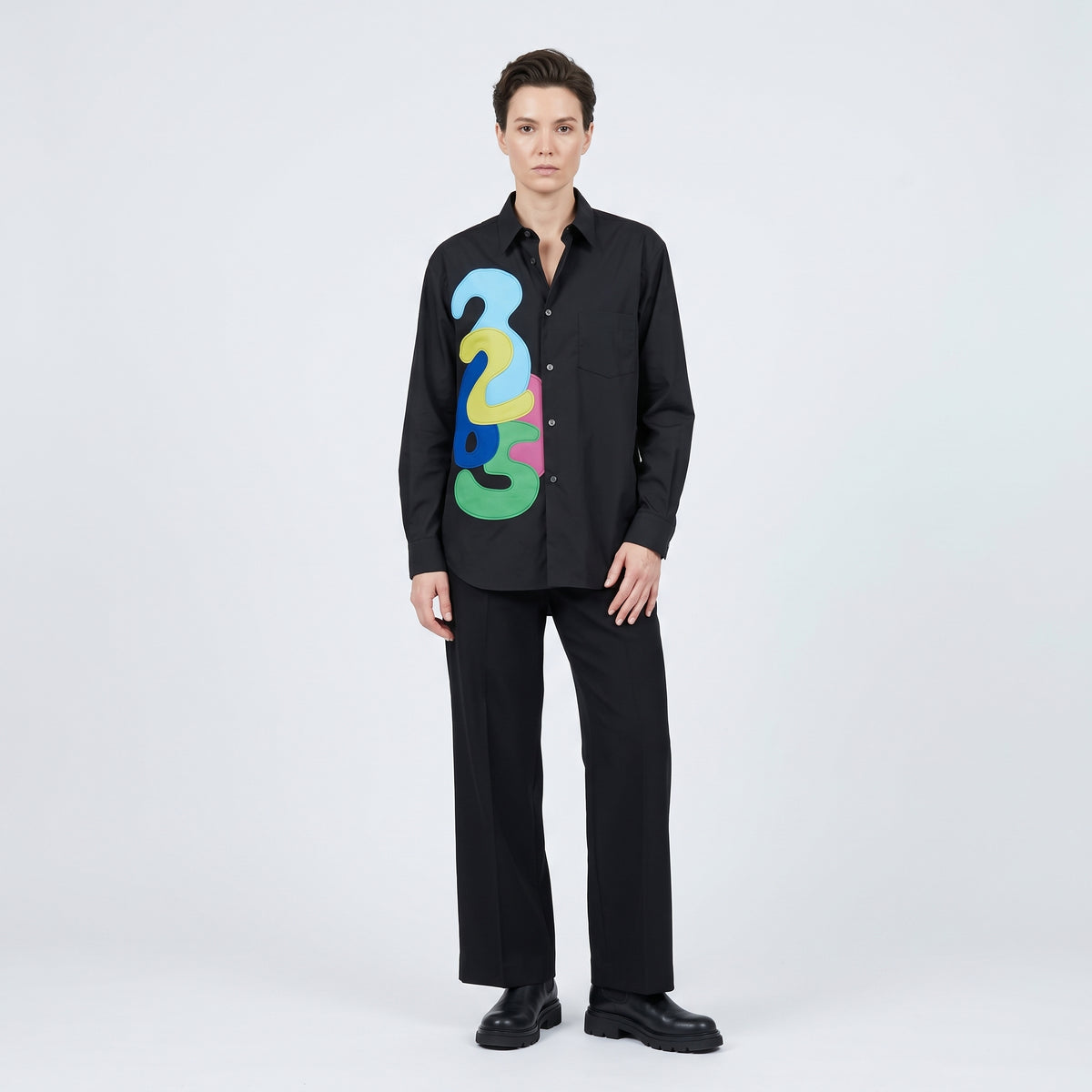 Graphic Appliqué Button-Down Shirt