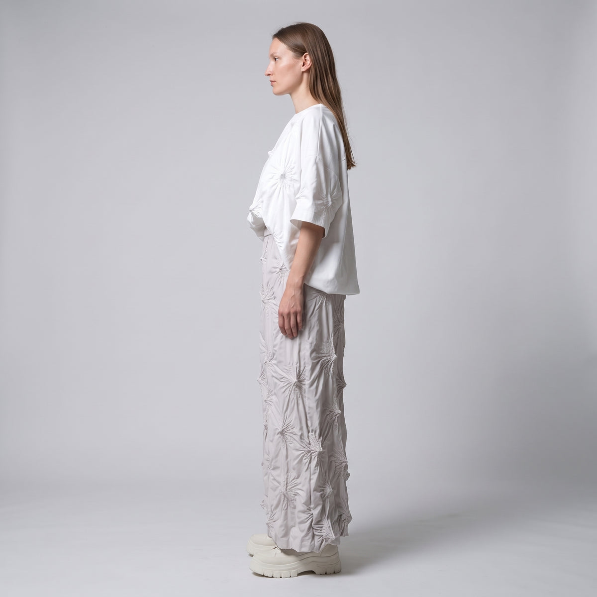 BUNZABURO Ivory Textured Wide Leg Pants - view 4