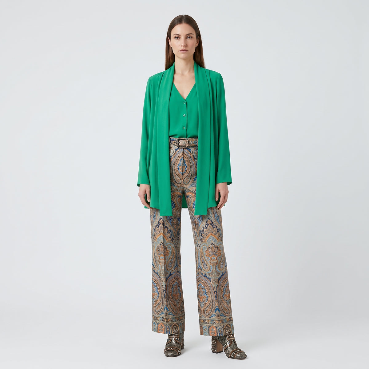 Elegant Draped Green Layered Blouse
