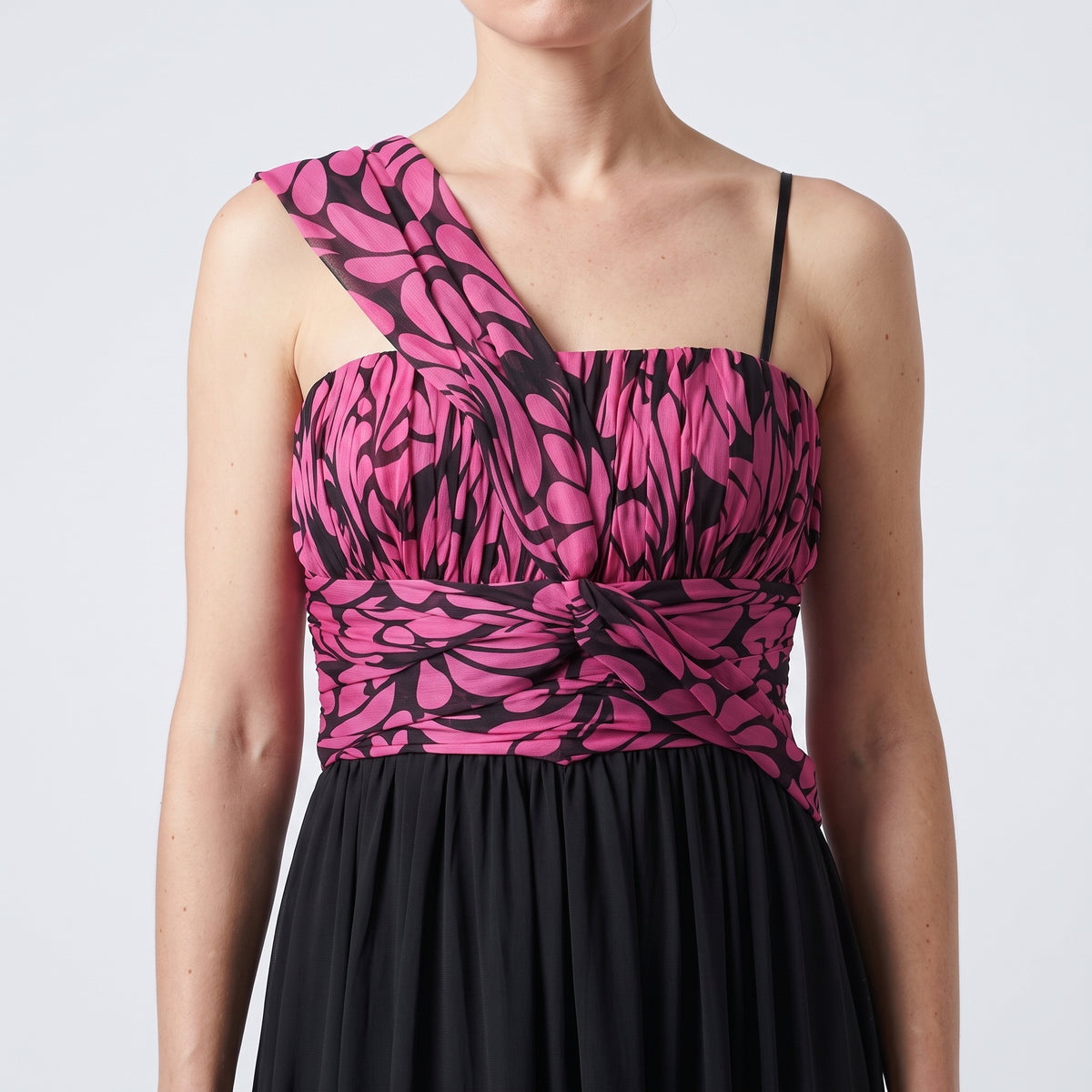 TUVANAM Fuchsia One-Shoulder Evening Dress - view 2