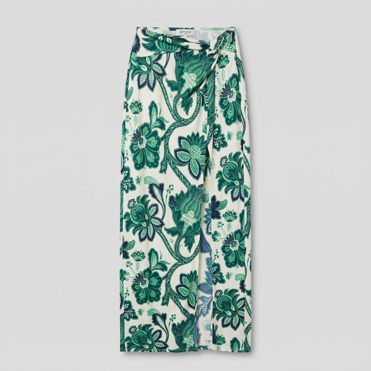 Green Floral Wrap Midi Skirt