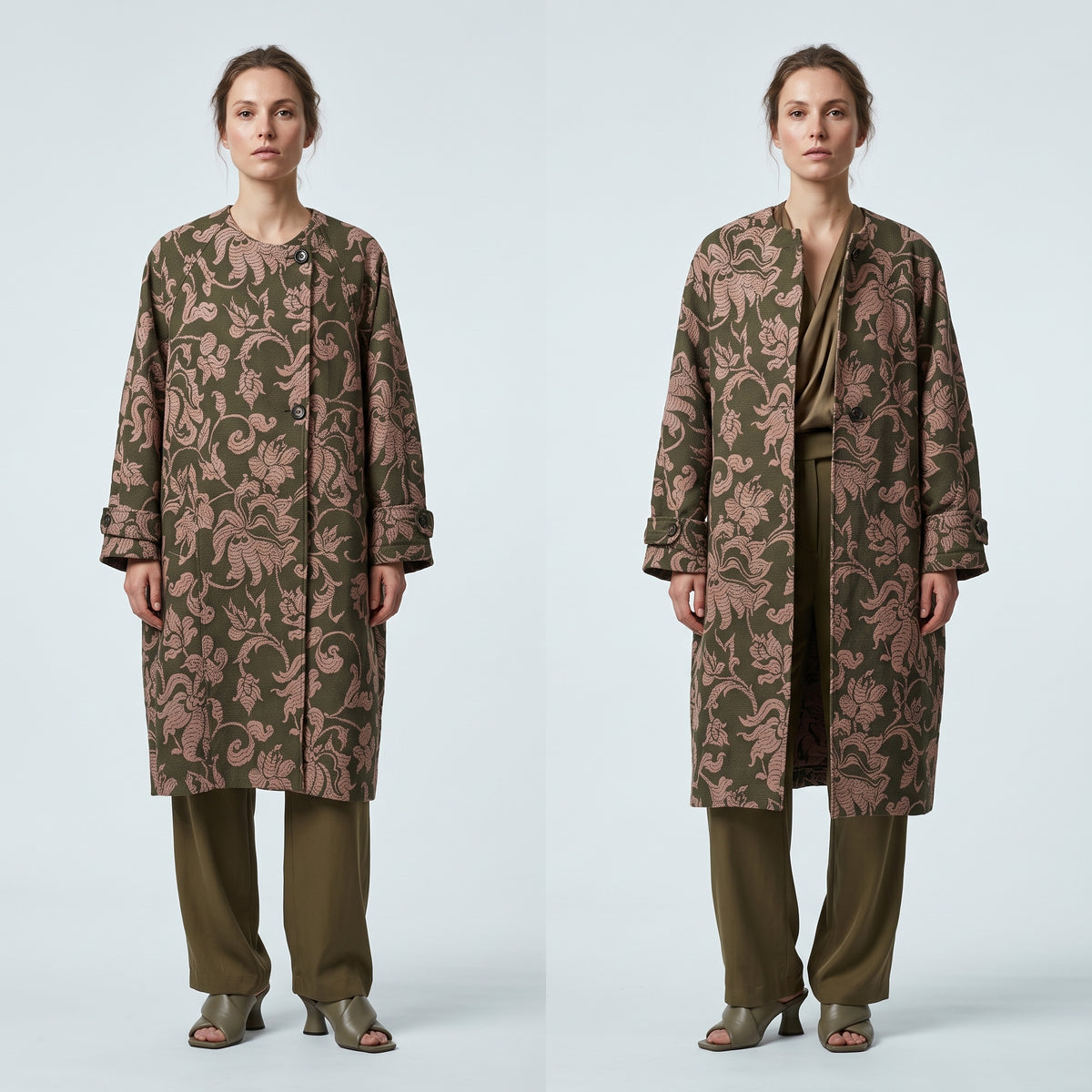 Olive Floral Jacquard Coat