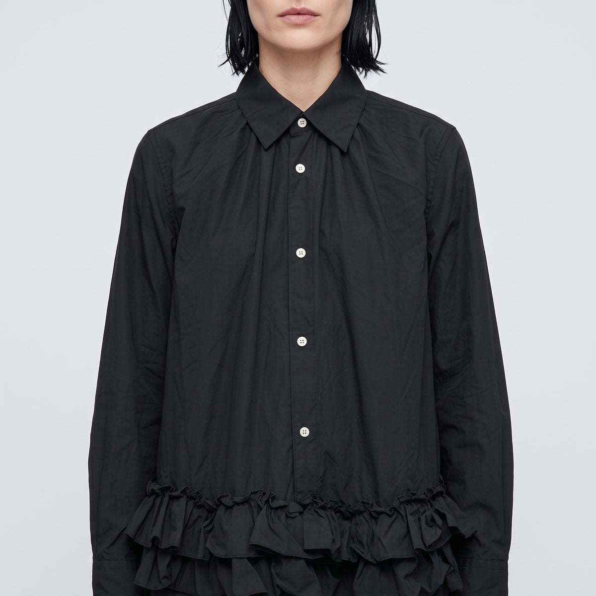 Ruffled Hem Cotton Shirt