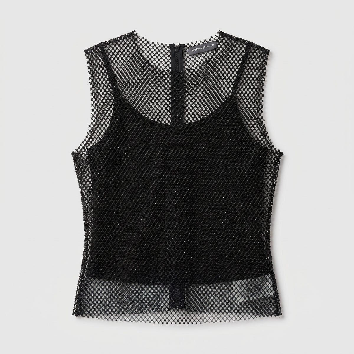ALBERTA FERRETTI Black Fishnet Sleeveless Top
