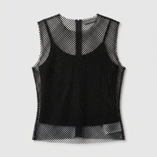 ALBERTA FERRETTI Black Fishnet Sleeveless Top