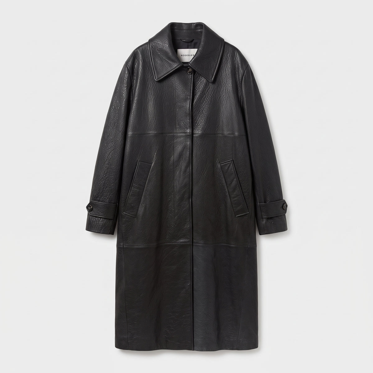 RODEBJER Black Textured Leather Long Coat