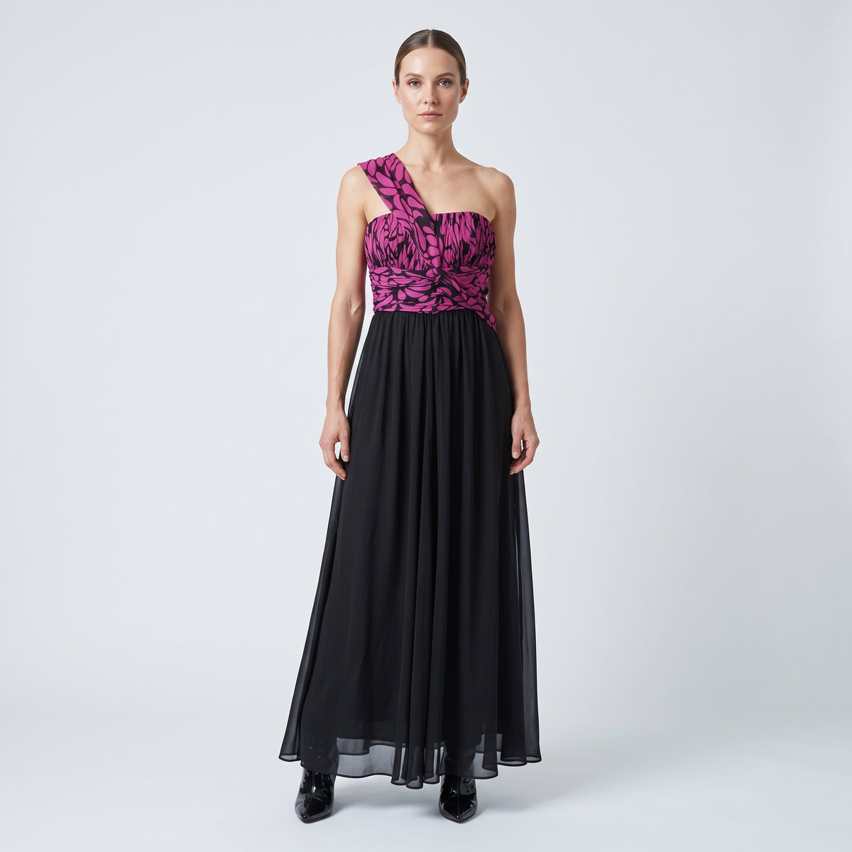 TUVANAM Fuchsia One-Shoulder Evening Dress - view 3