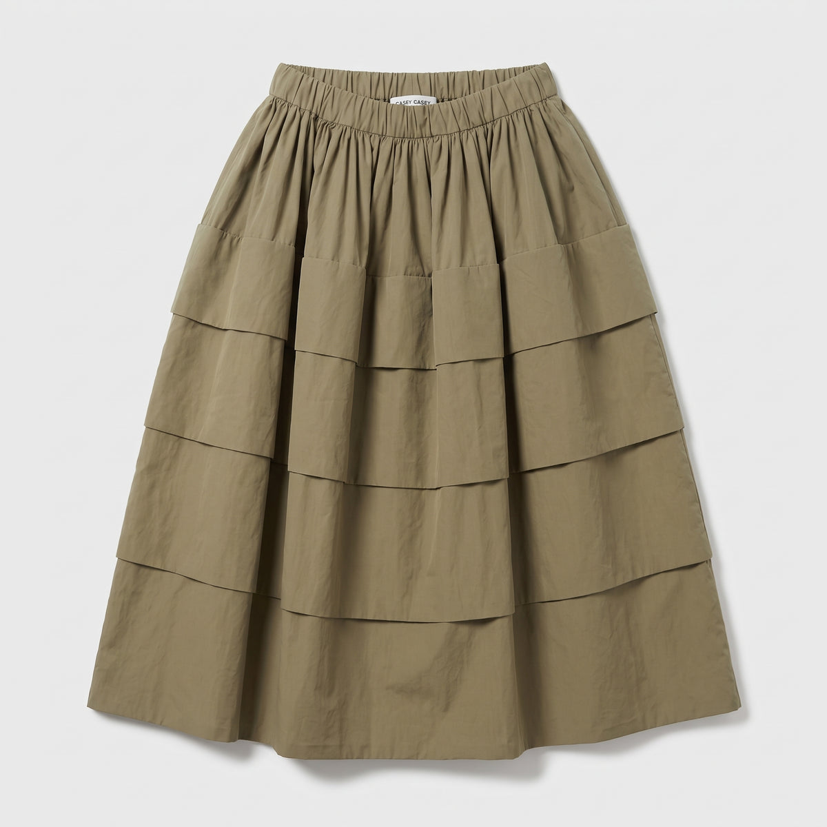Tiered Khaki Midi Skirt