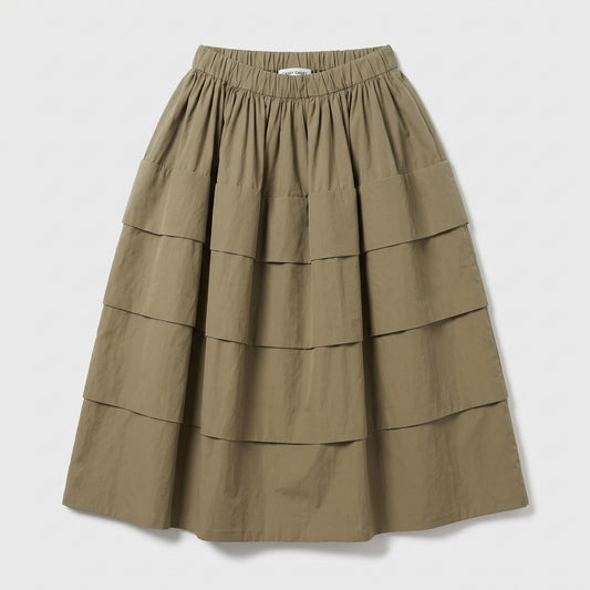 Tiered Khaki Midi Skirt