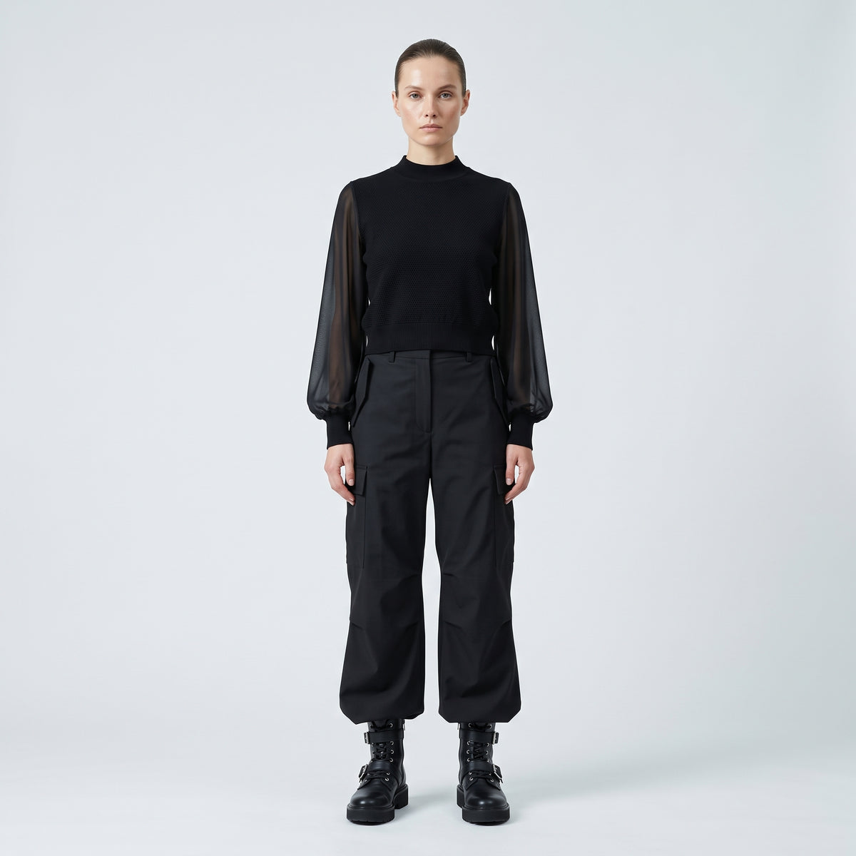 Sheer Sleeve Knit Top