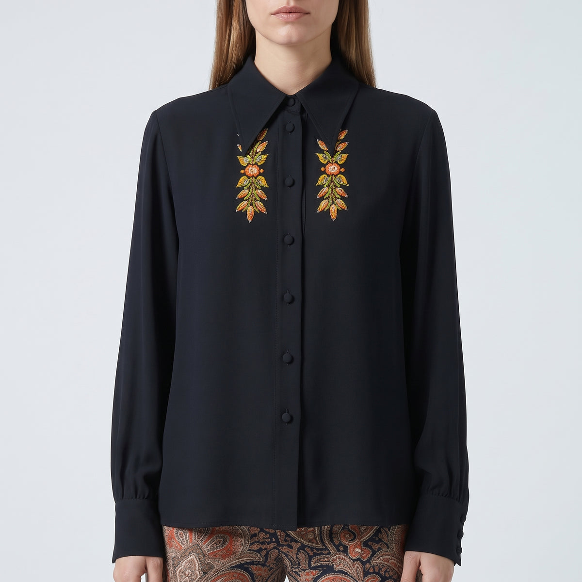 ETRO Embroidered Black Silk Shirt - view 2